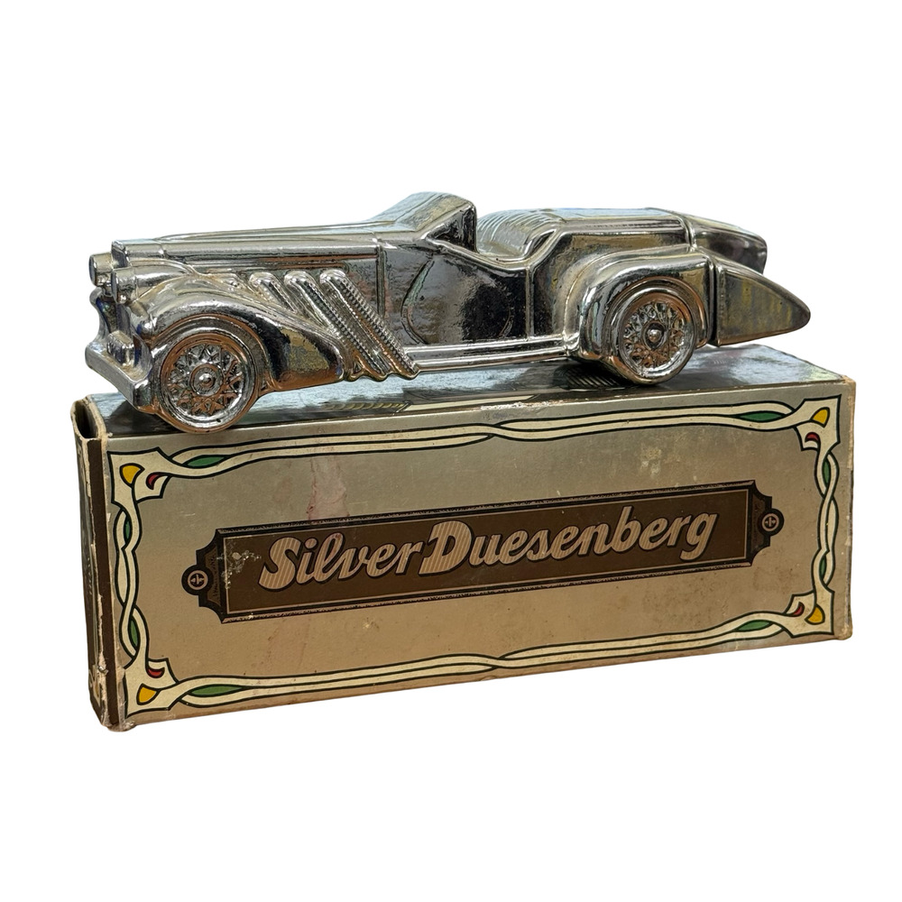 Avon Vintage Silver Duesenberg Car w/ Box Collectible Bottle Cologne Glass Empty